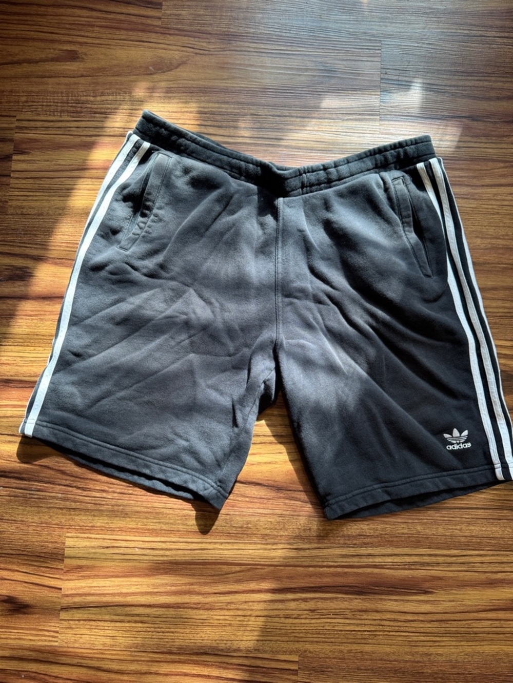 adidas Black Athletic Shorts with White Three Stripes